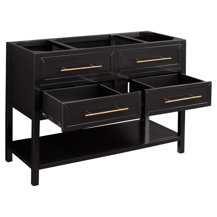 48" Black Freestanding Bathroom Vanity with Brass Hardware