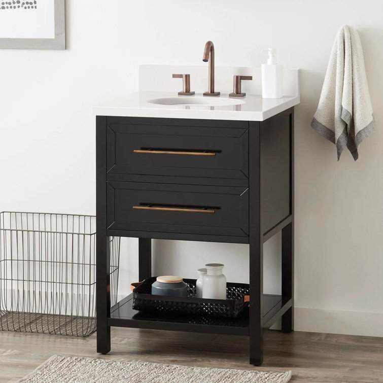 24" Black Single Bathroom Vanity with Exposed Shelf