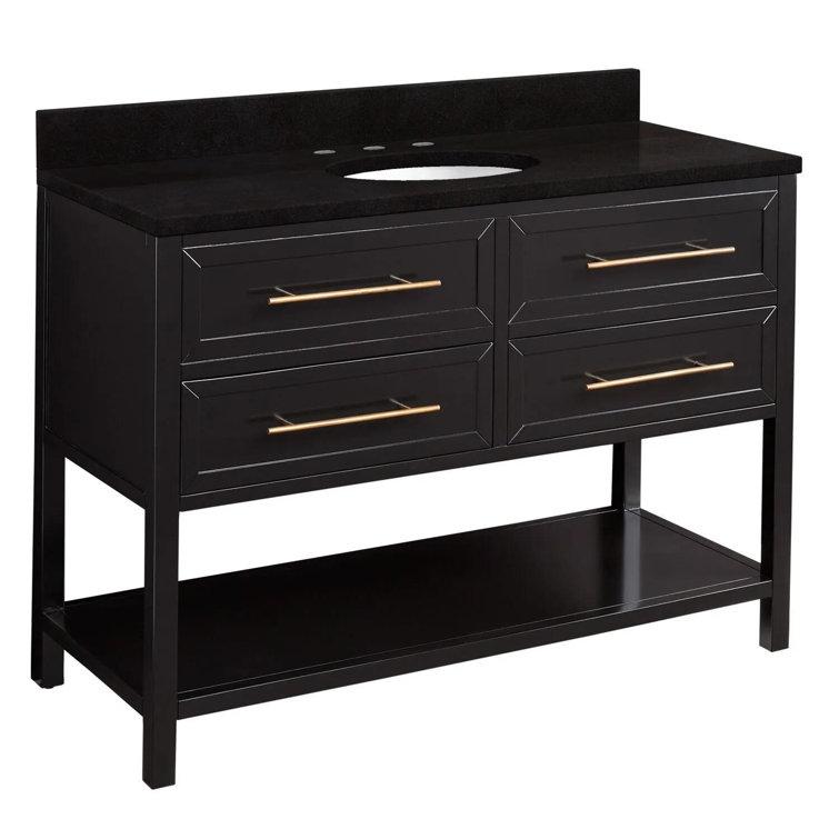 48" Black Mahogany Single Bathroom Vanity Set with Quartz Top