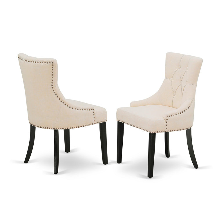 Distressed Jacobean Acacia Wood Dining Set with Light Beige Linen Chairs