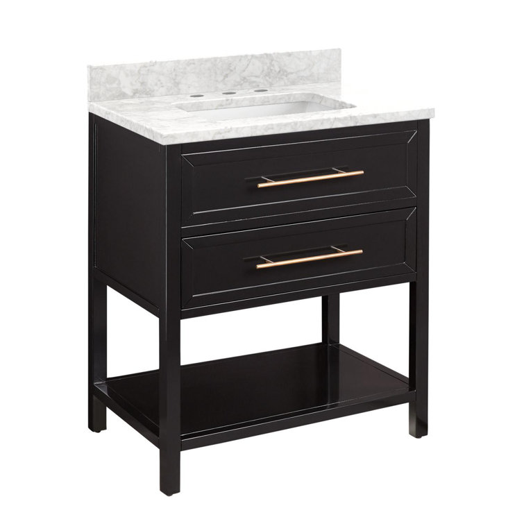 Black and Carrara Marble Single Bathroom Vanity with Brass Hardware