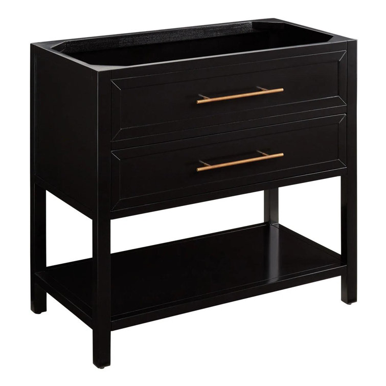 36'' Black Freestanding Bathroom Vanity with Arctic White Quartz Top