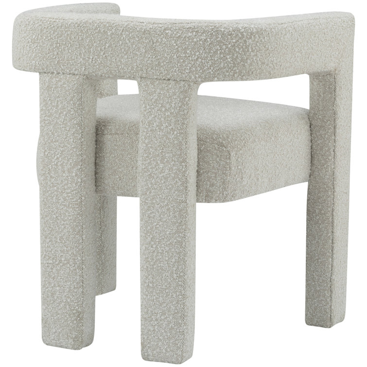 Cream Boucle Upholstered Low Arm Chair with Wood Frame
