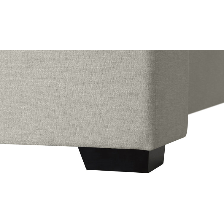 Beige Twin Linen Upholstered Wood Frame Bed with Headboard