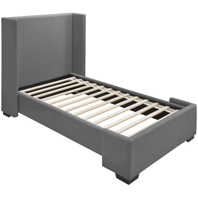 Gray Linen Twin Upholstered Wood Frame Bed with Tall Headboard