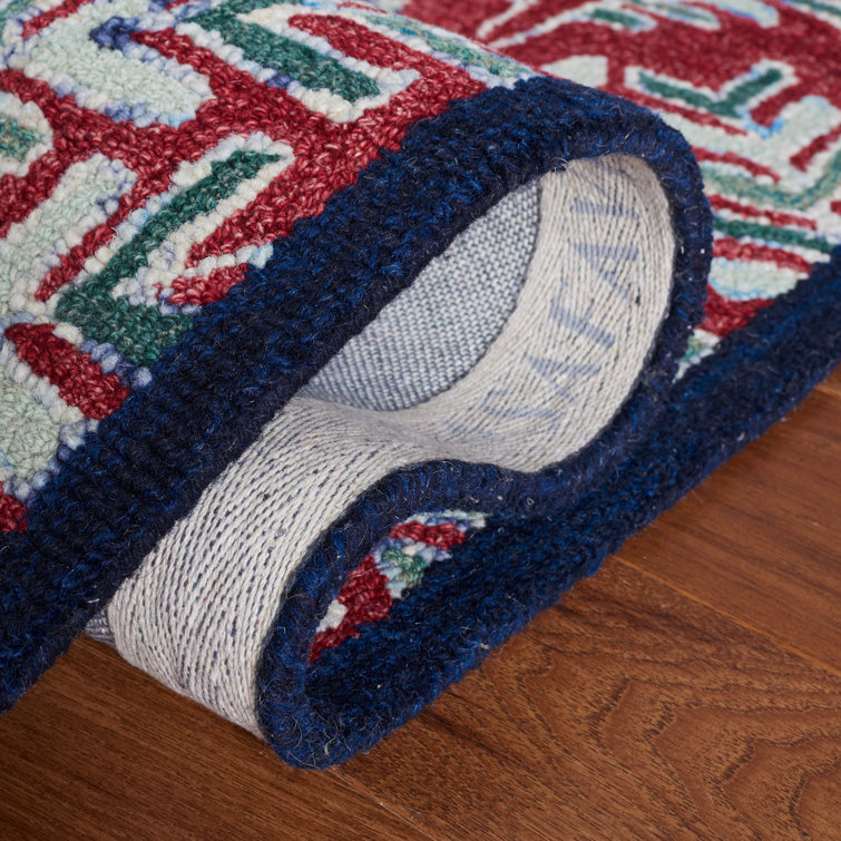 Red and Green Hand-Tufted Wool Floral Area Rug