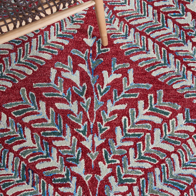 Red and Green Hand-Tufted Wool Floral Area Rug