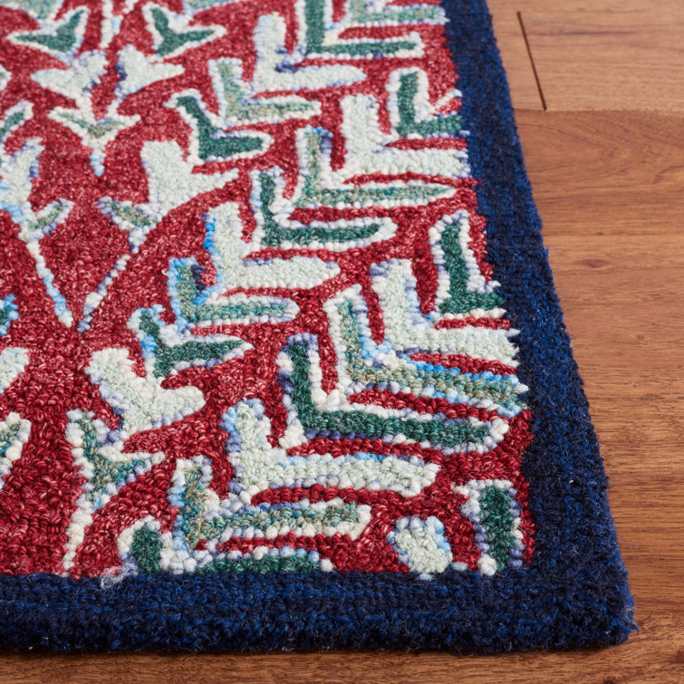 Red and Green Hand-Tufted Wool Floral Area Rug