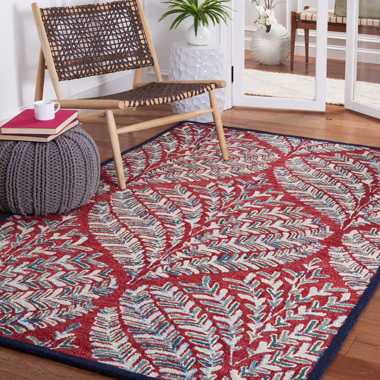 Red and Green Hand-Tufted Wool Floral Area Rug