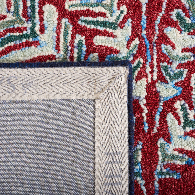 Red and Green Hand-Tufted Wool Floral Area Rug