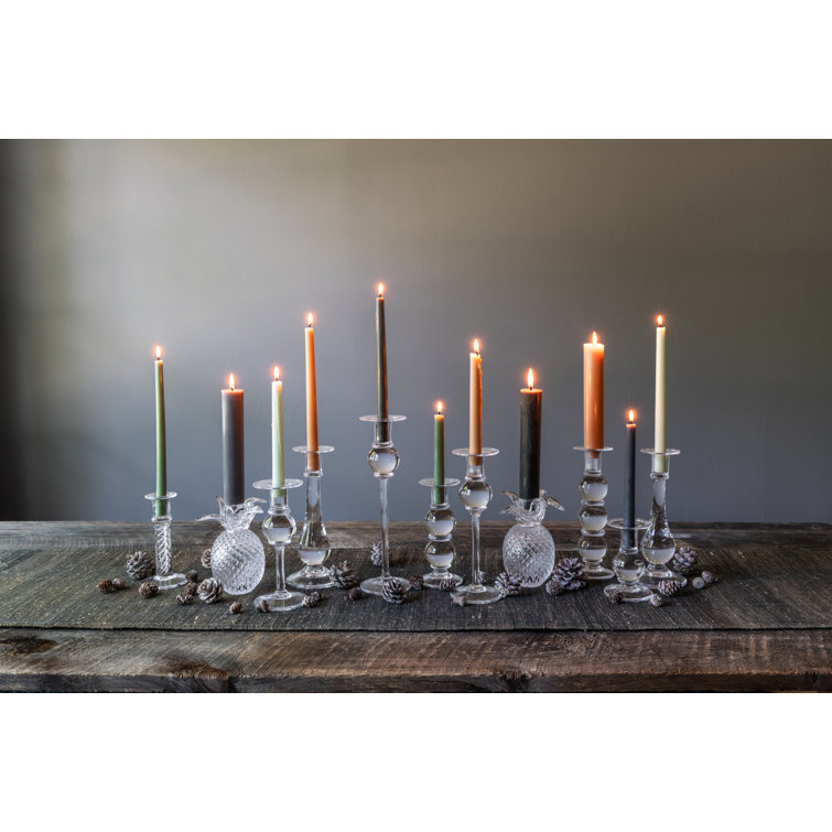 Handmade Clear Glass Taper Candlestick Set with Candles