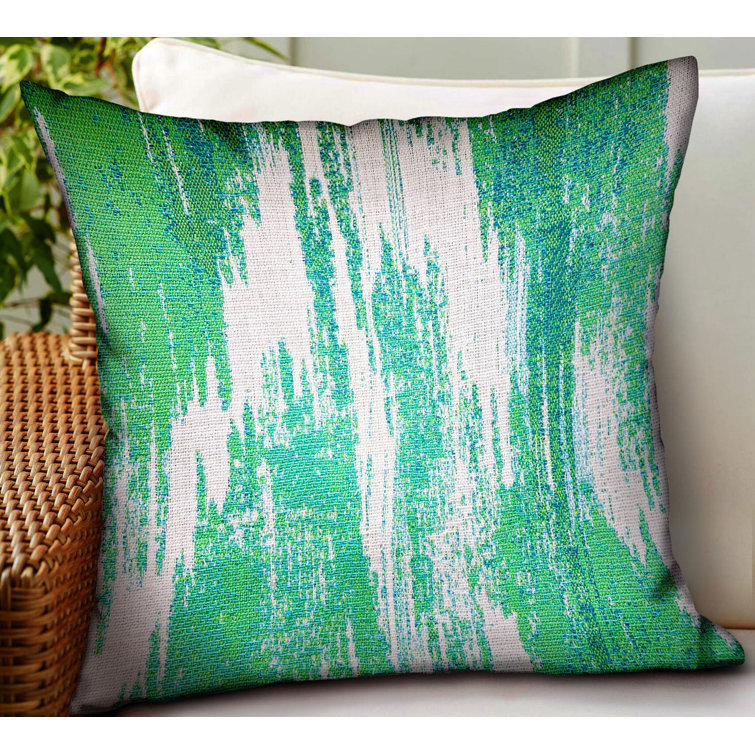 Luxe Green Avalanche Ikat 16" Square Outdoor Throw Pillow