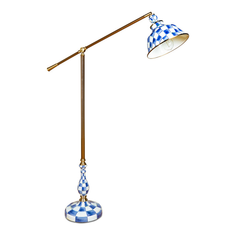 Royal Check 38.5" Adjustable Reading Floor Lamp in Blue and White