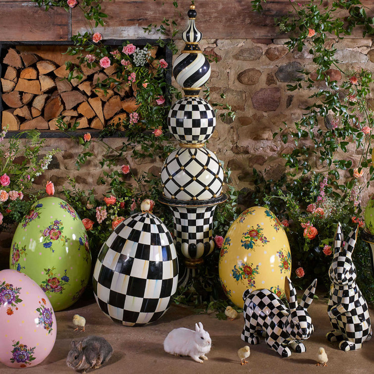 Courtly Check Multicolor Pedestal Urn with Gold Embellishment
