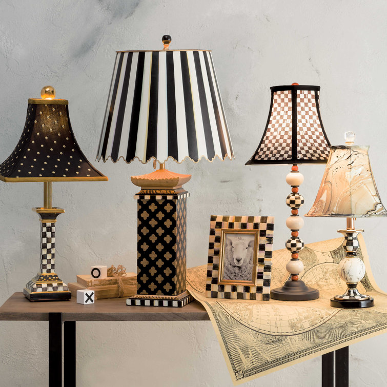 Brass and Silk Bell Shade Candlestick Lamp