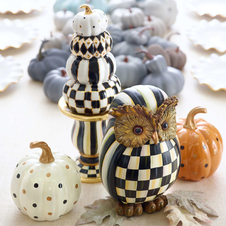 Autumn Charm Courtly Check Resin Owl Figurine