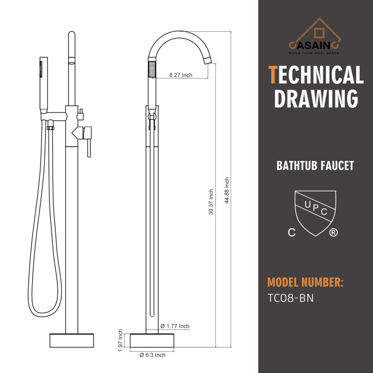 Brushed Nickel Freestanding Tub Faucet with Hand Shower