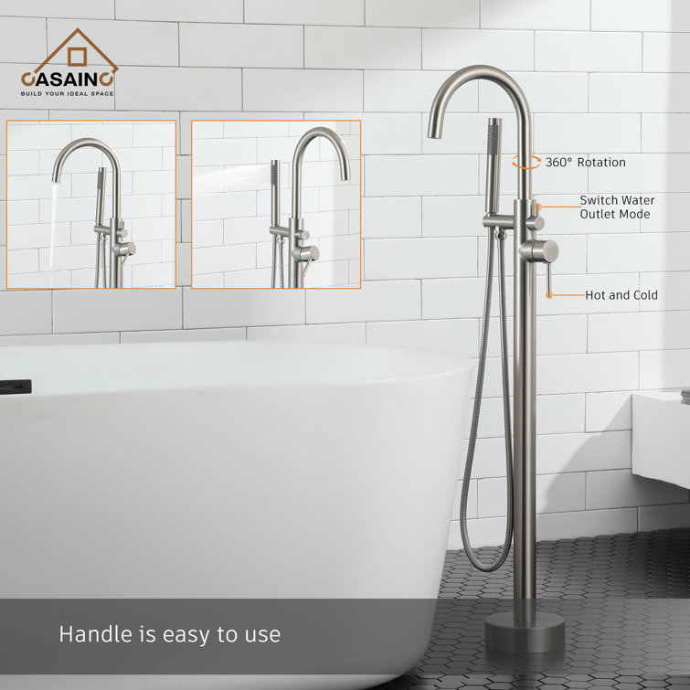 Brushed Nickel Freestanding Tub Faucet with Hand Shower