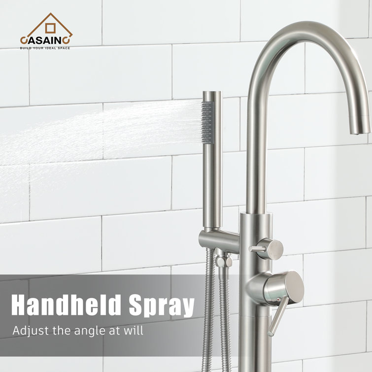 Brushed Nickel Freestanding Tub Faucet with Hand Shower