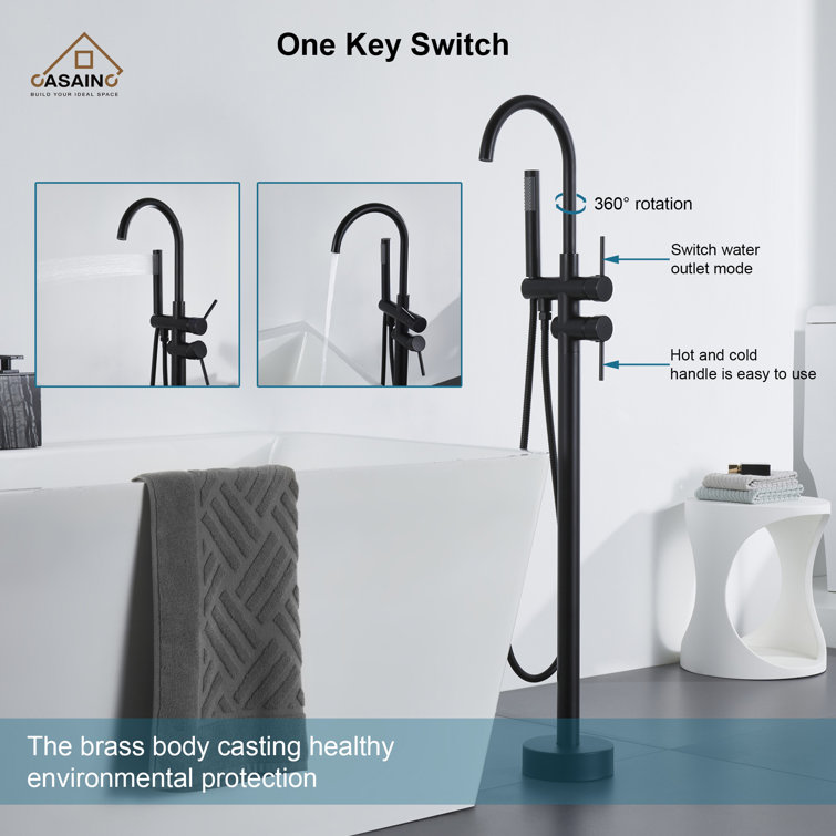 Matte Black Freestanding Tub Faucet with Hand Shower