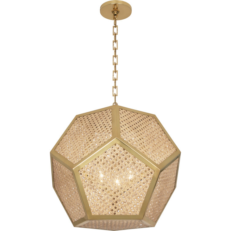 Modern Brass and Caning Globe Pendant Light