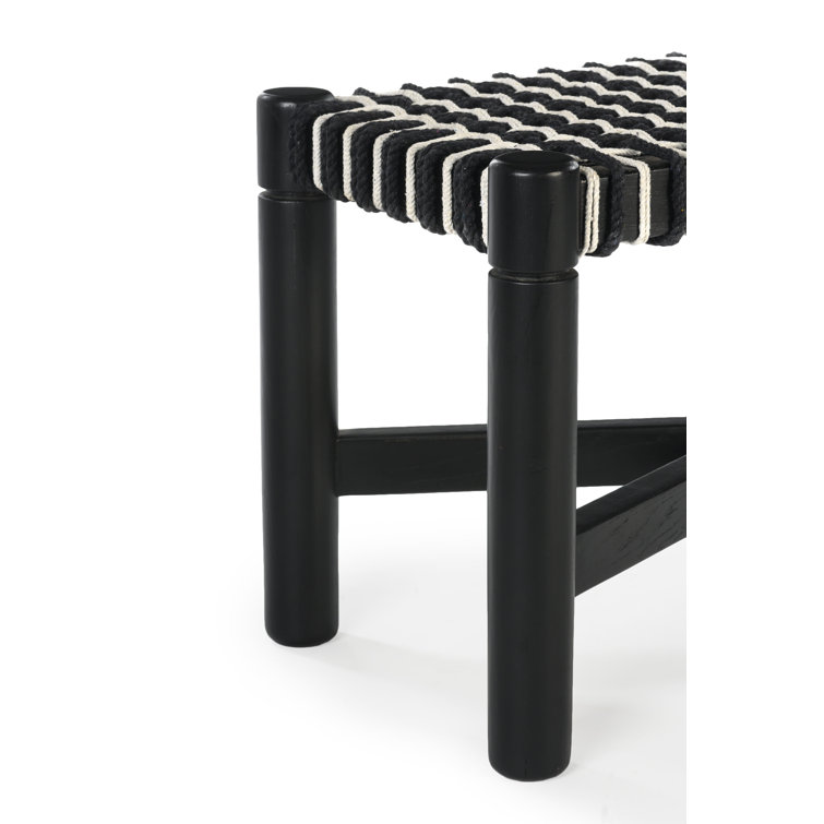 Black and Beige Handwoven Cord Seat Oak Bench