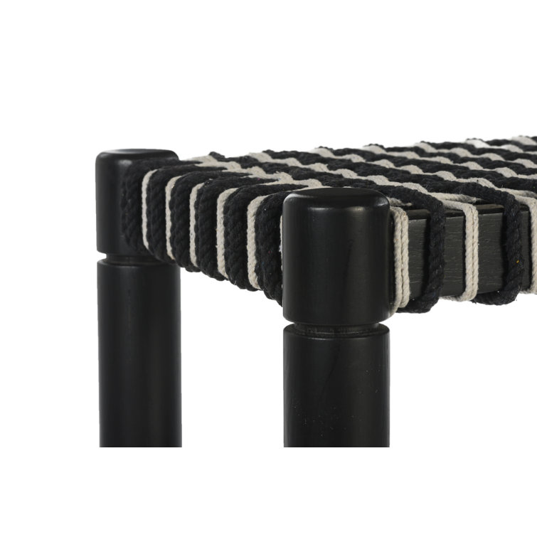 Black and Beige Handwoven Cord Seat Oak Bench