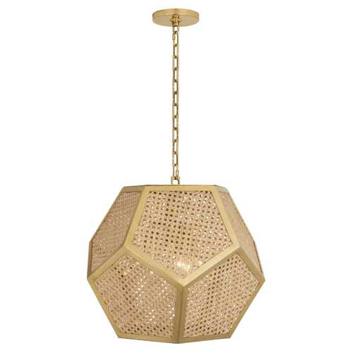 Modern Brass and Caning Globe Pendant Light