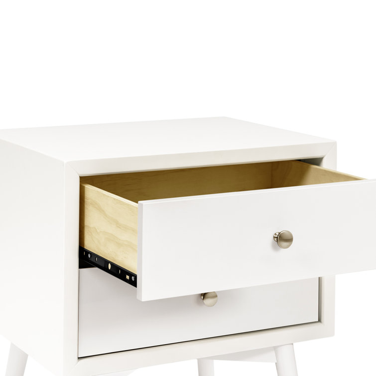 Warm White Mid-Century Modern 2-Drawer Nightstand with USB Port