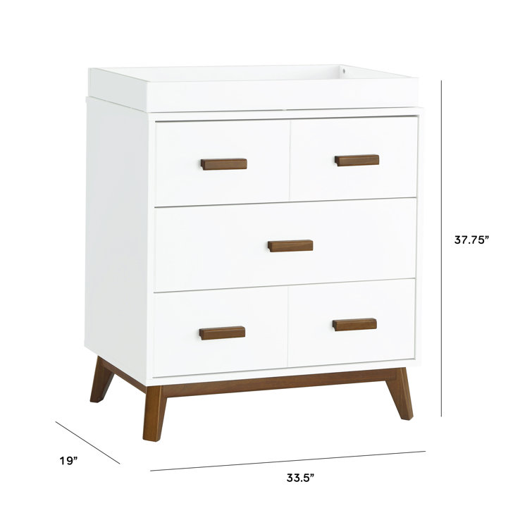 Scoot Mid-Century Modern White & Walnut 3-Drawer Changer Dresser