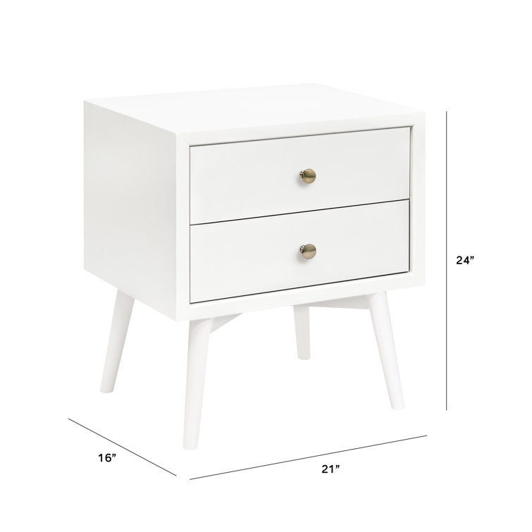 Warm White Mid-Century Modern 2-Drawer Nightstand with USB Port