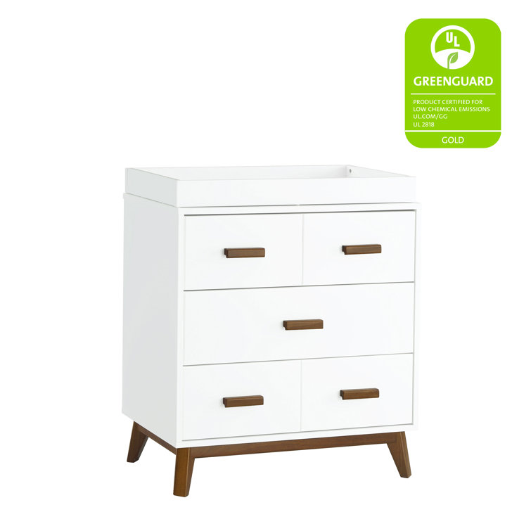 Scoot Mid-Century Modern White & Walnut 3-Drawer Changer Dresser