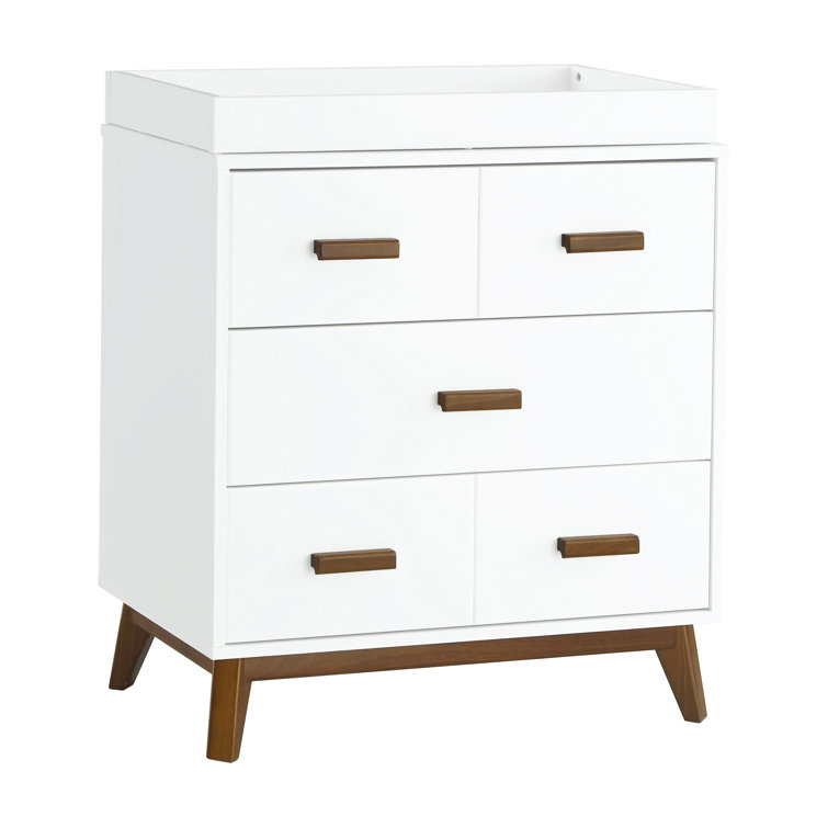 Scoot Mid-Century Modern White & Walnut 3-Drawer Changer Dresser