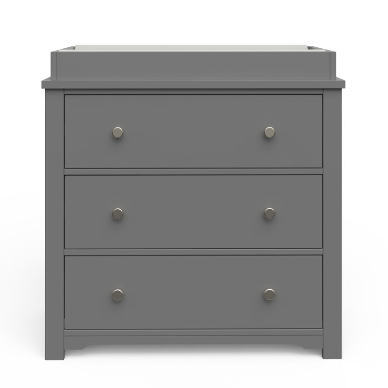 Cool Gray Pine Wood 3-Drawer Dresser with Changing Table Topper