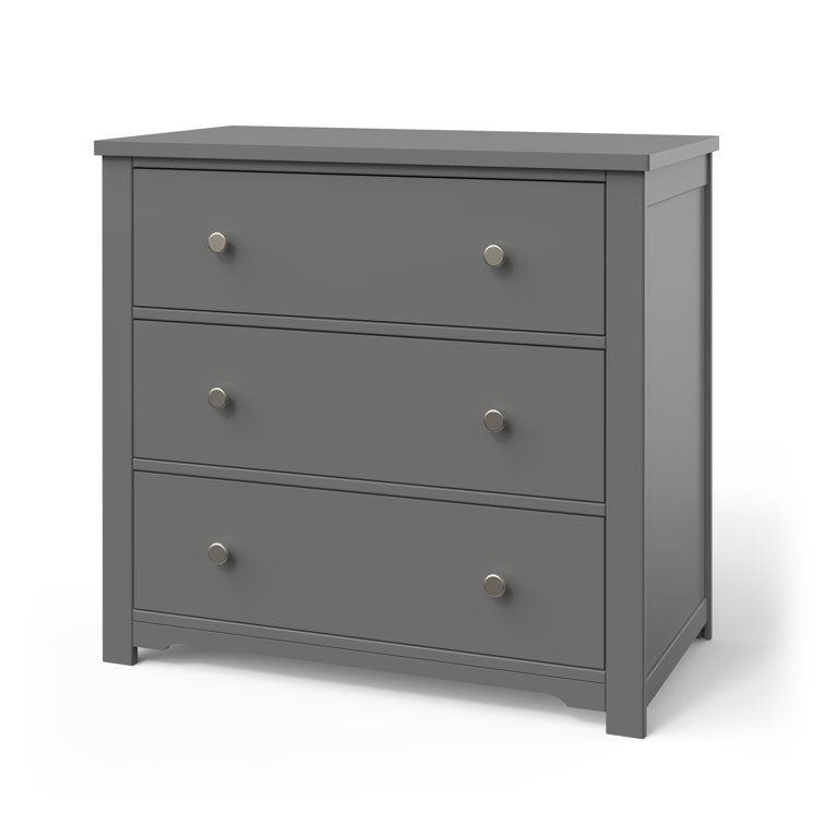 Cool Gray Pine Wood 3-Drawer Dresser with Changing Table Topper