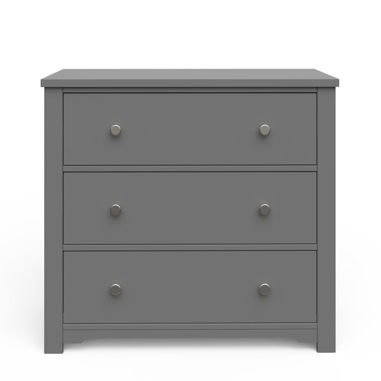 Cool Gray Pine Wood 3-Drawer Dresser with Changing Table Topper