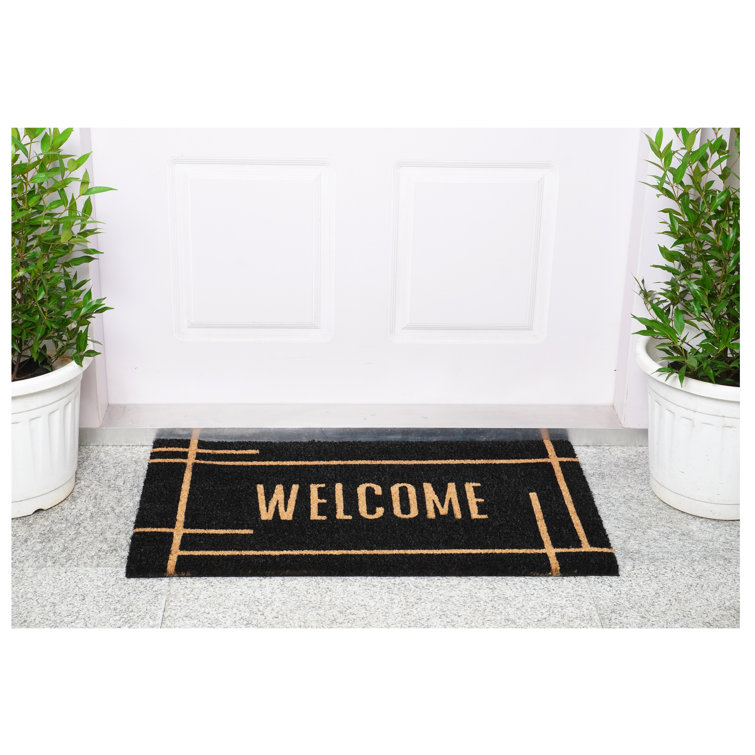 Modern Black Coconut Husk Outdoor Doormat 17" x 29"