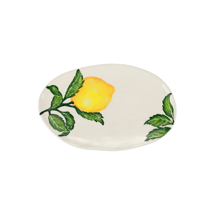 Yellow Ceramic Oval Platter with Lemon Design