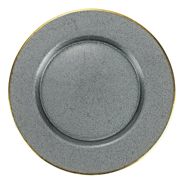 Gray Glass Charger Plate with Gold Embellishment