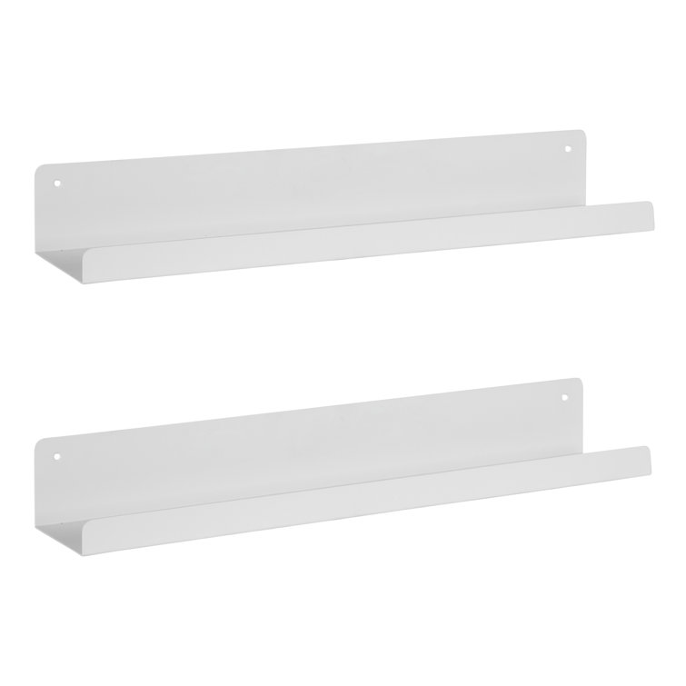 White Metal Floating Wall Shelves Set of 2