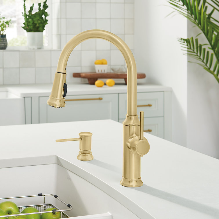 Satin Gold High Arc Pull Down Kitchen Faucet