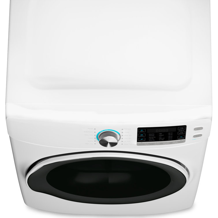 8 Cubic Feet White Electric Stackable Dryer with Steam and Sensor Dry