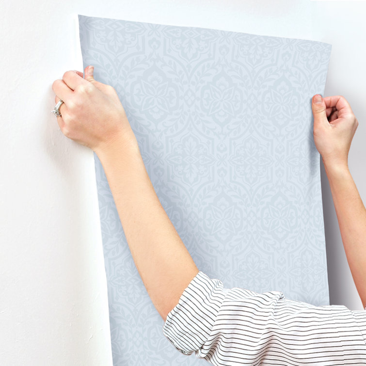 Blue Embossed Damask Removable Wallpaper Roll