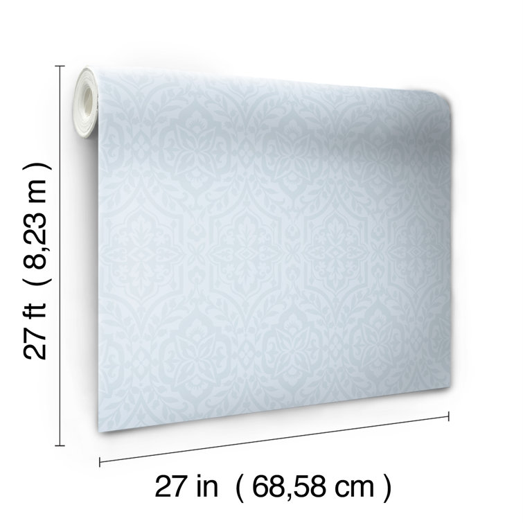 Blue Embossed Damask Removable Wallpaper Roll