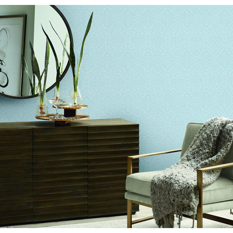 Blue Embossed Damask Removable Wallpaper Roll
