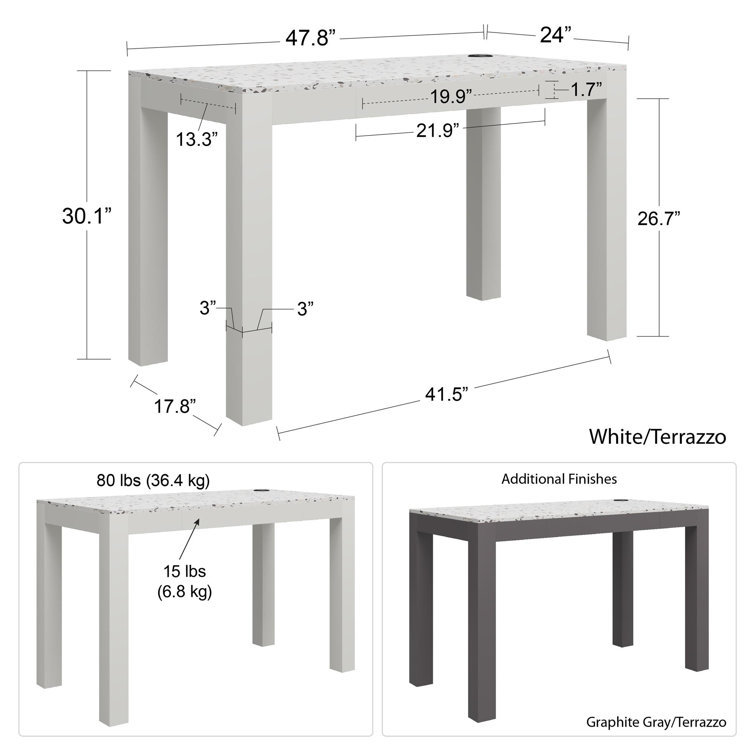 Contemporary White Wood Desk with Wireless Charger and Drawer