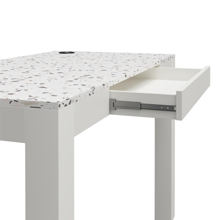 Contemporary White Wood Desk with Wireless Charger and Drawer