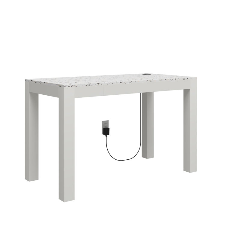 Contemporary White Wood Desk with Wireless Charger and Drawer