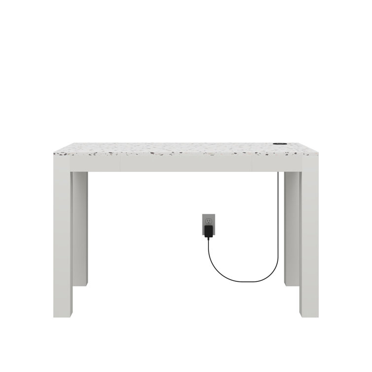 Contemporary White Wood Desk with Wireless Charger and Drawer