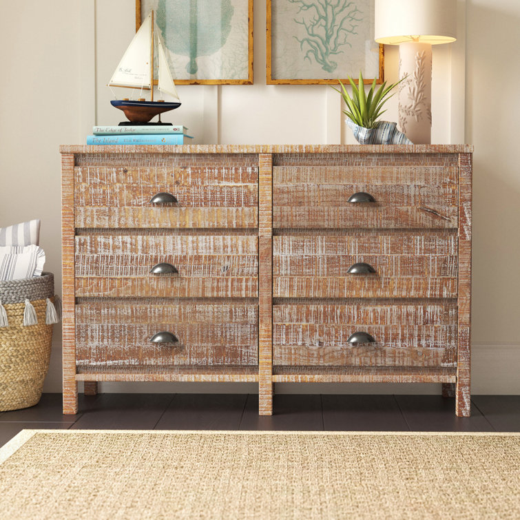 Farmhouse Double Dresser with 6 Felt-Lined Drawers in Brown